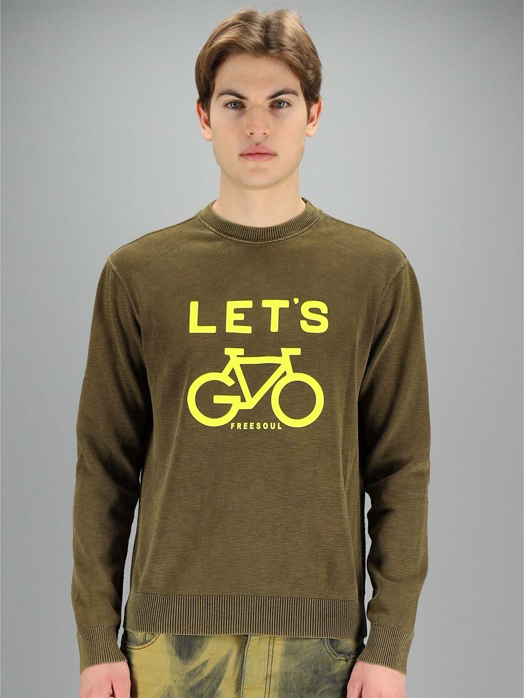 freesoul men khaki printed sweatshirt