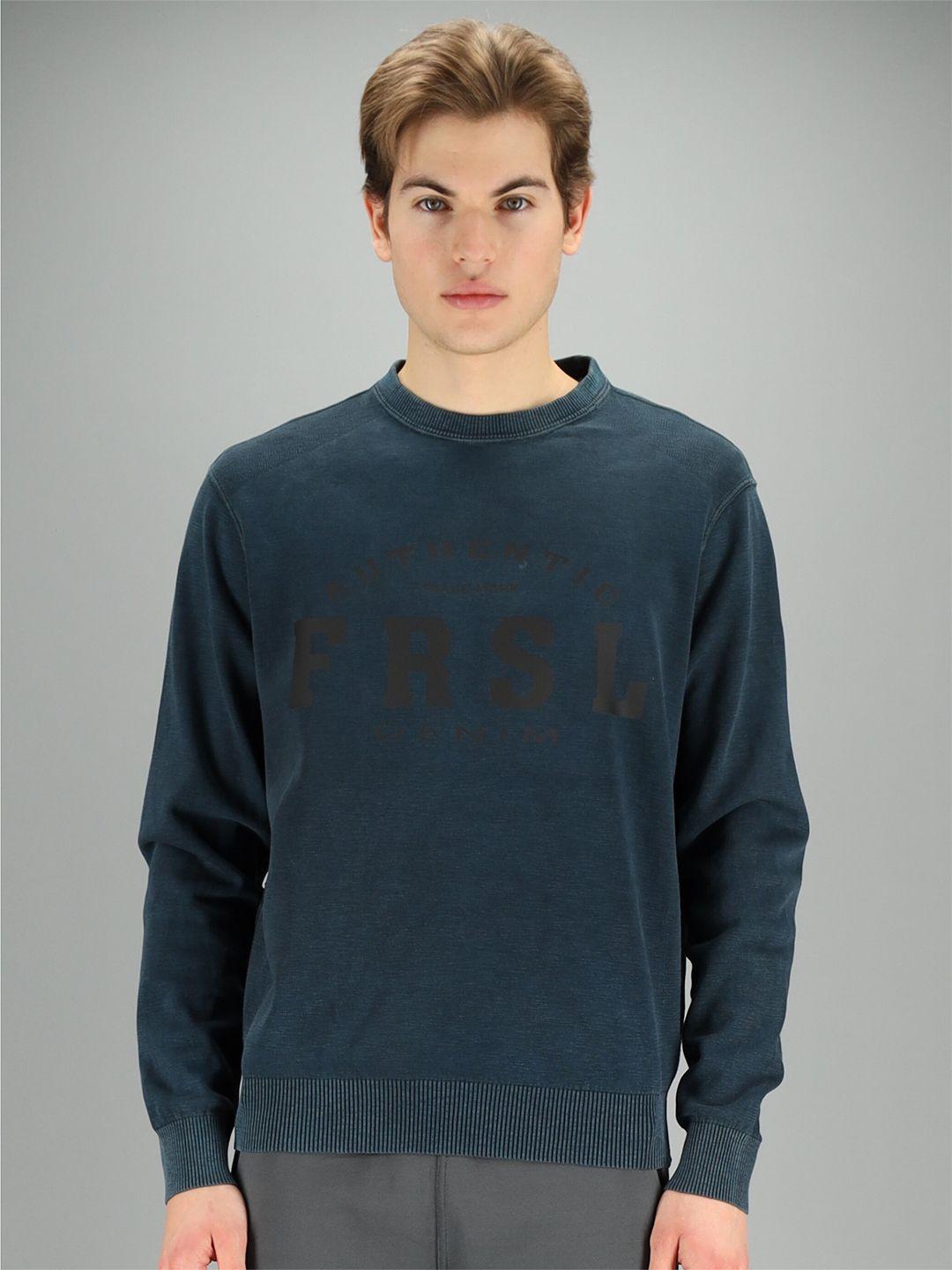 freesoul men teal blue & brown printed sweatshirt