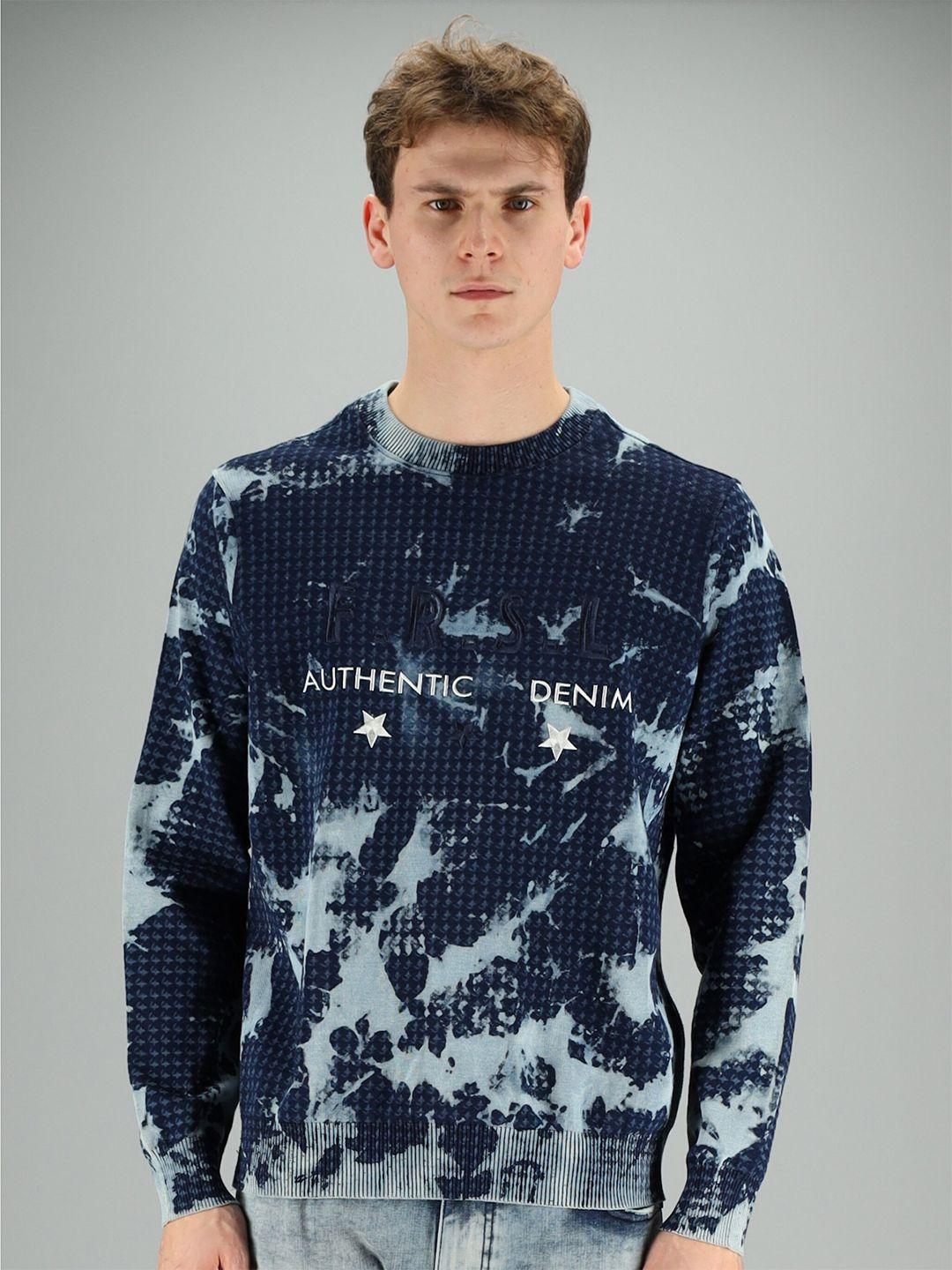 freesoul men navy blue & white printed sweatshirt