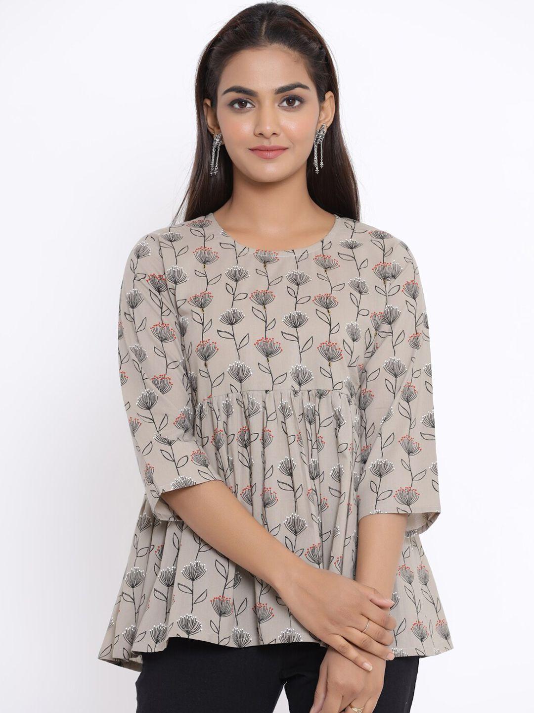 miravan women beige floral printed pure cotton top