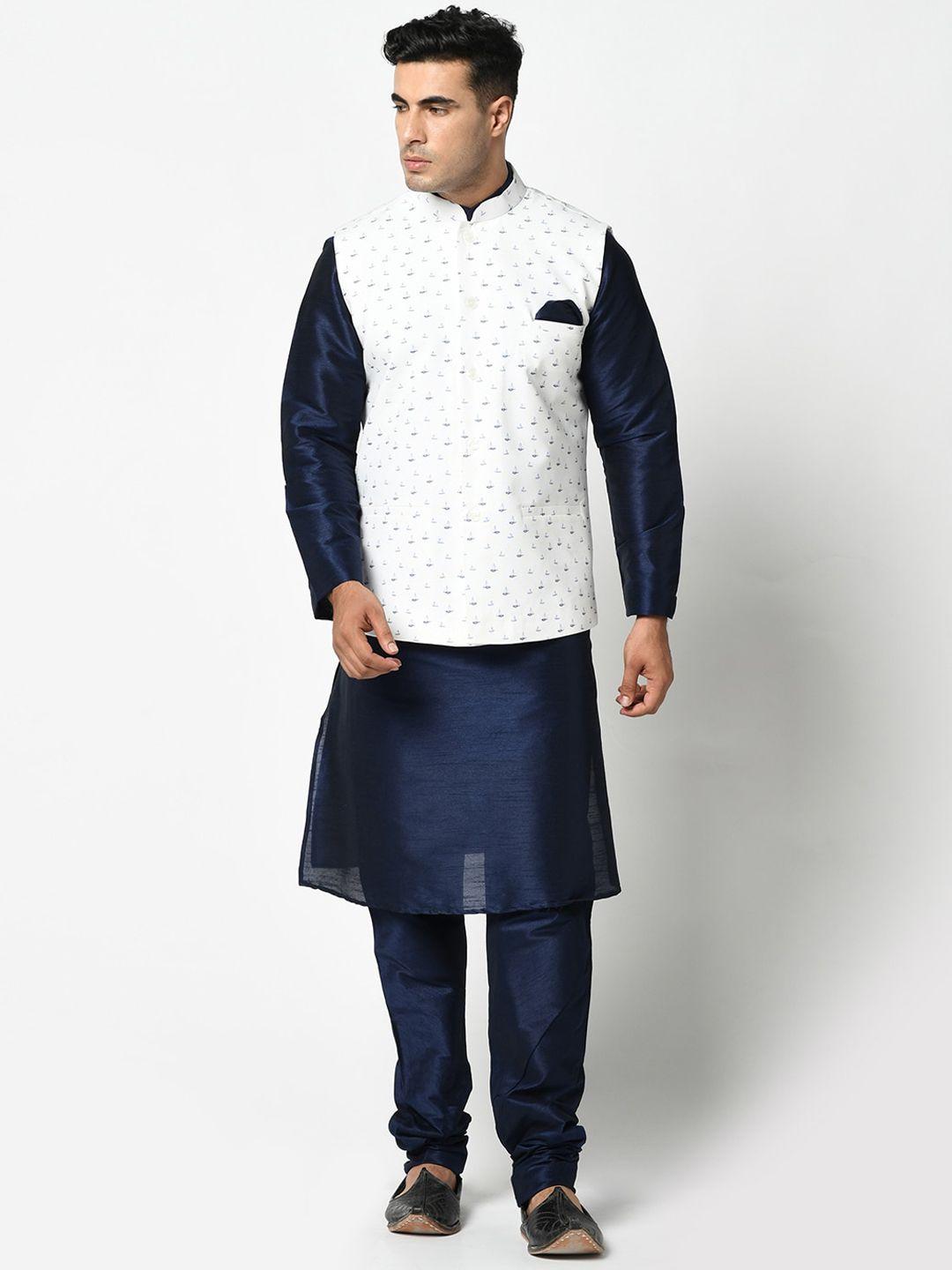 deyann men blue kurta pyjama with nehru jacket