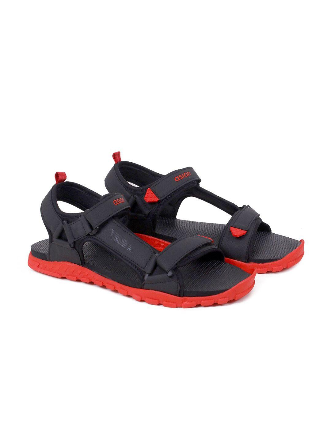 asian men black textured synthetic leather sports sandals