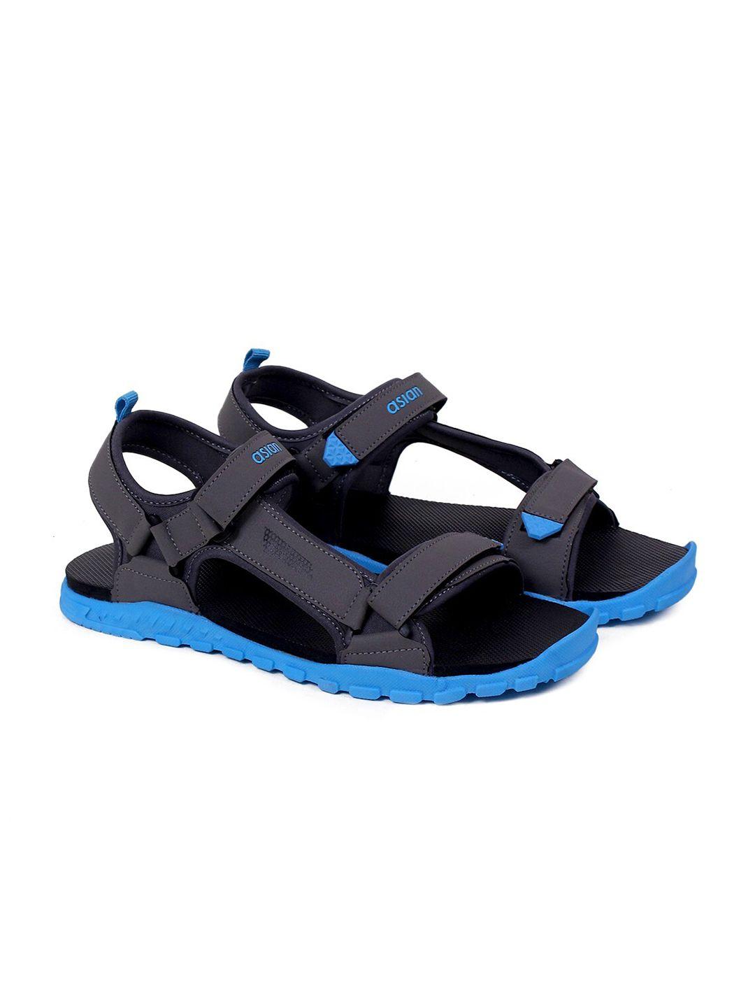 asian men black textured synthetic leather sports sandals