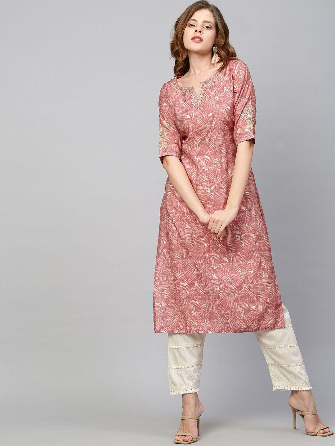 fashor women pink printed gotta patti kurta