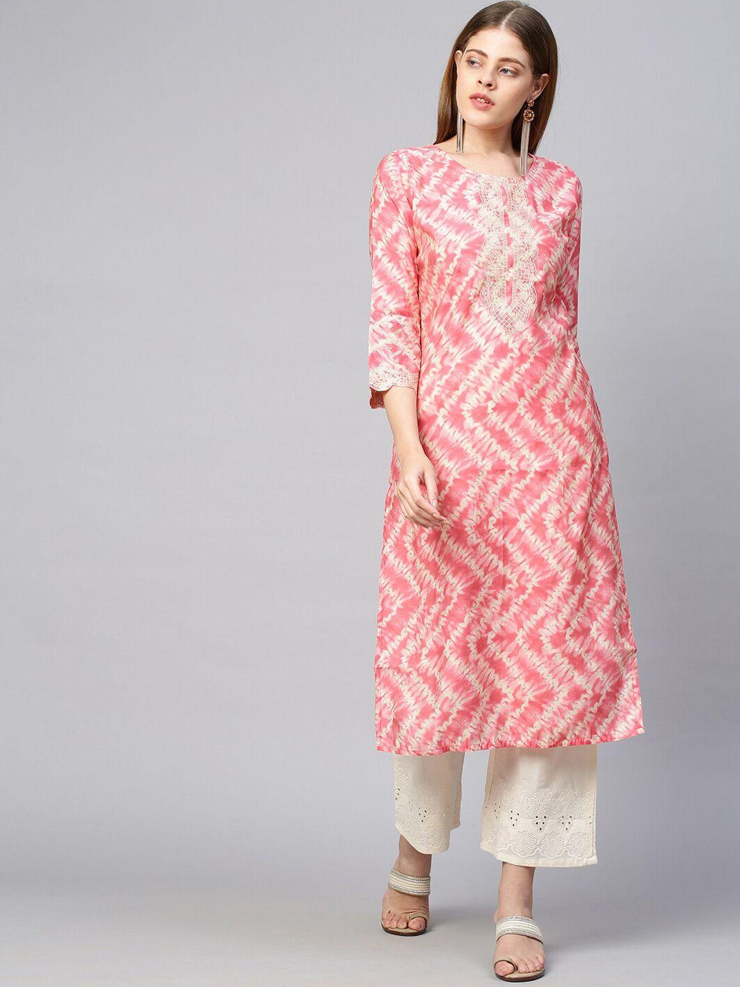 fashor women peach-coloured & off white printed kurta