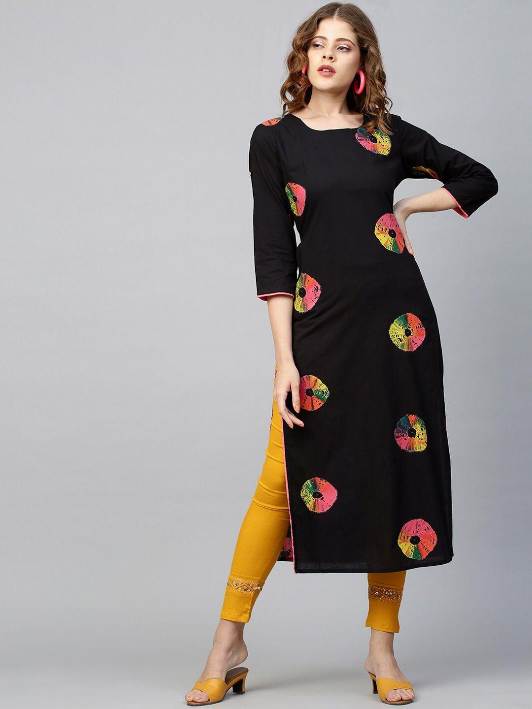 fashor women black & pink cotton dyed kurta