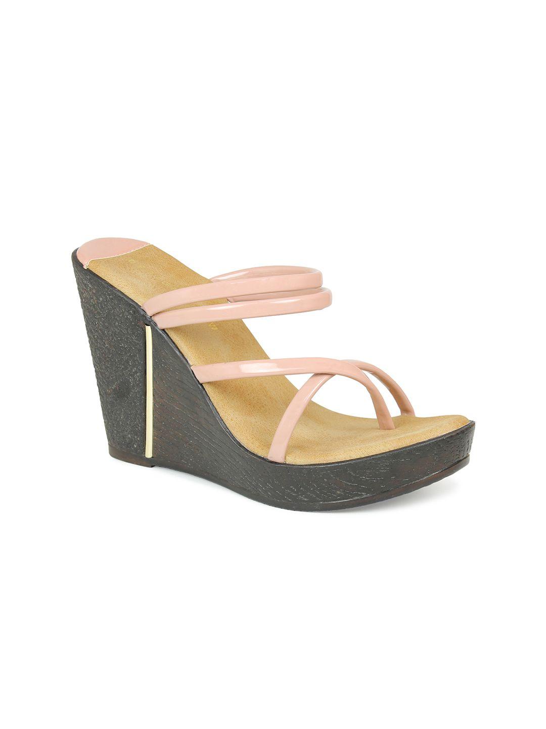 design crew peach-coloured solid wedge heels