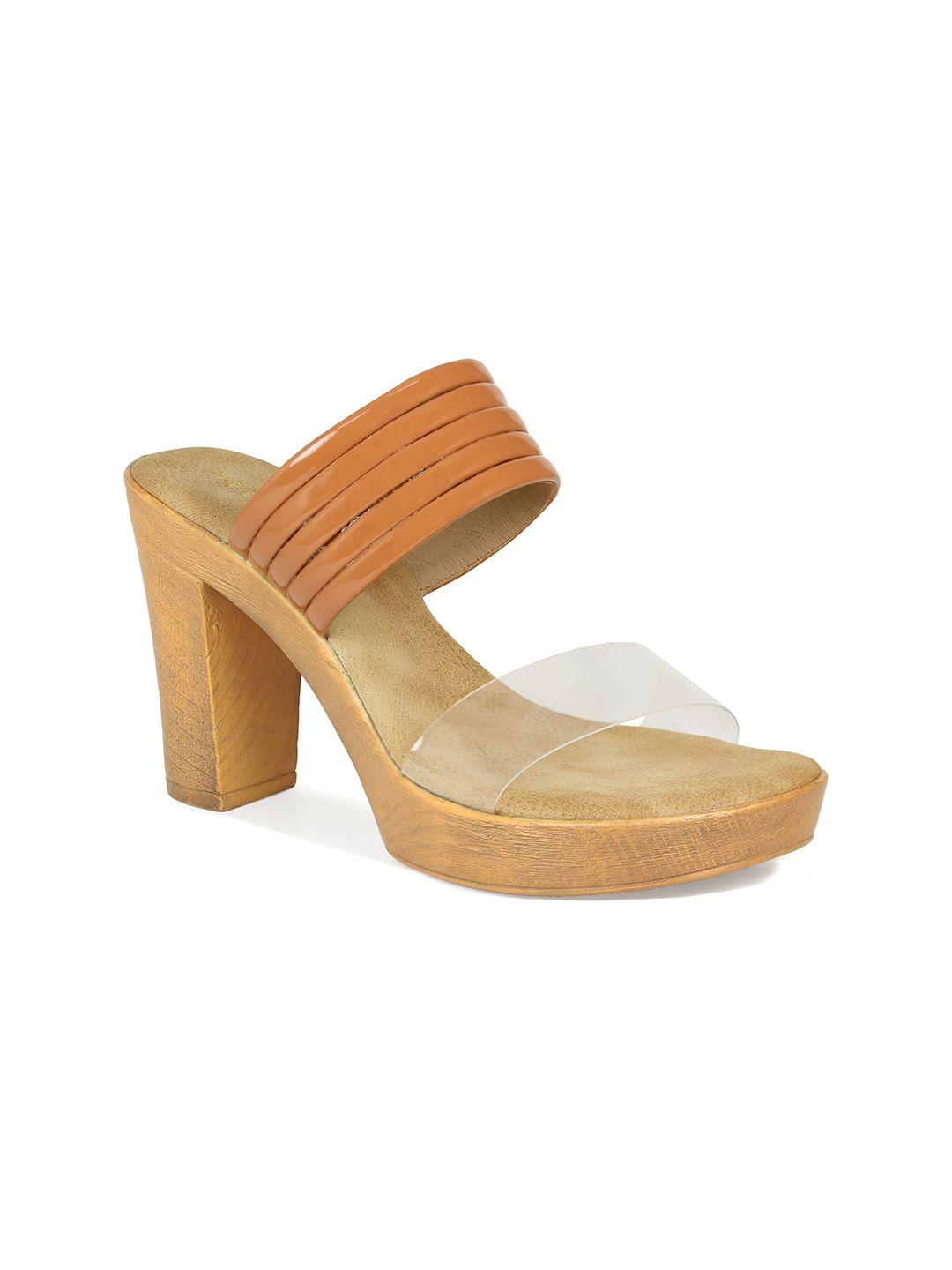 design crew women tan brown & transparent platform heels