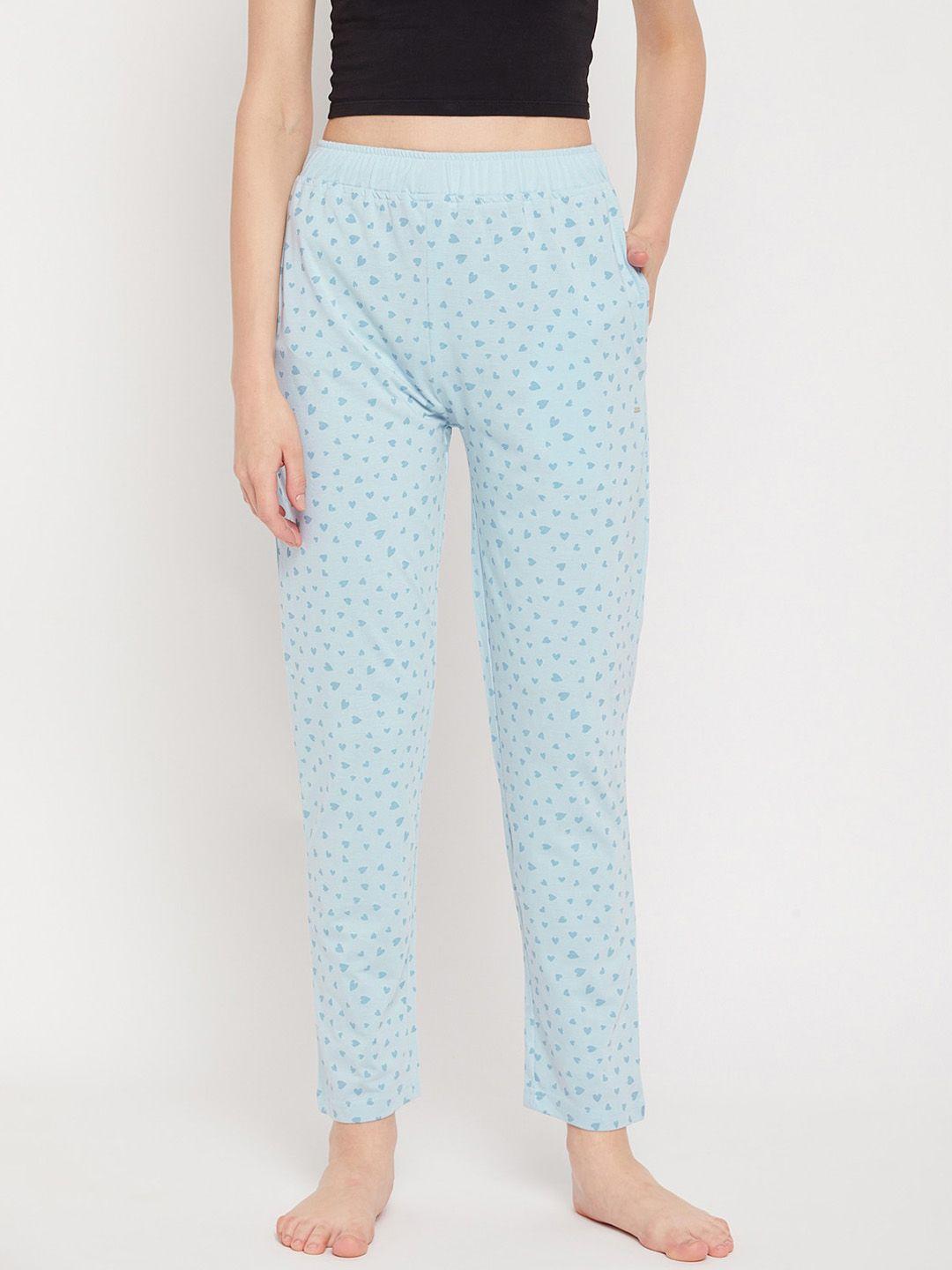 okane women blue printed cotton lounge pant