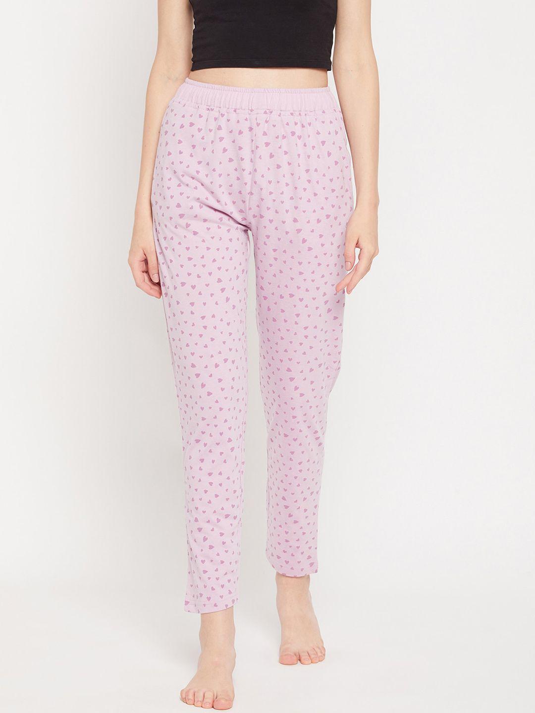 okane women mauve printed cotton lounge pants