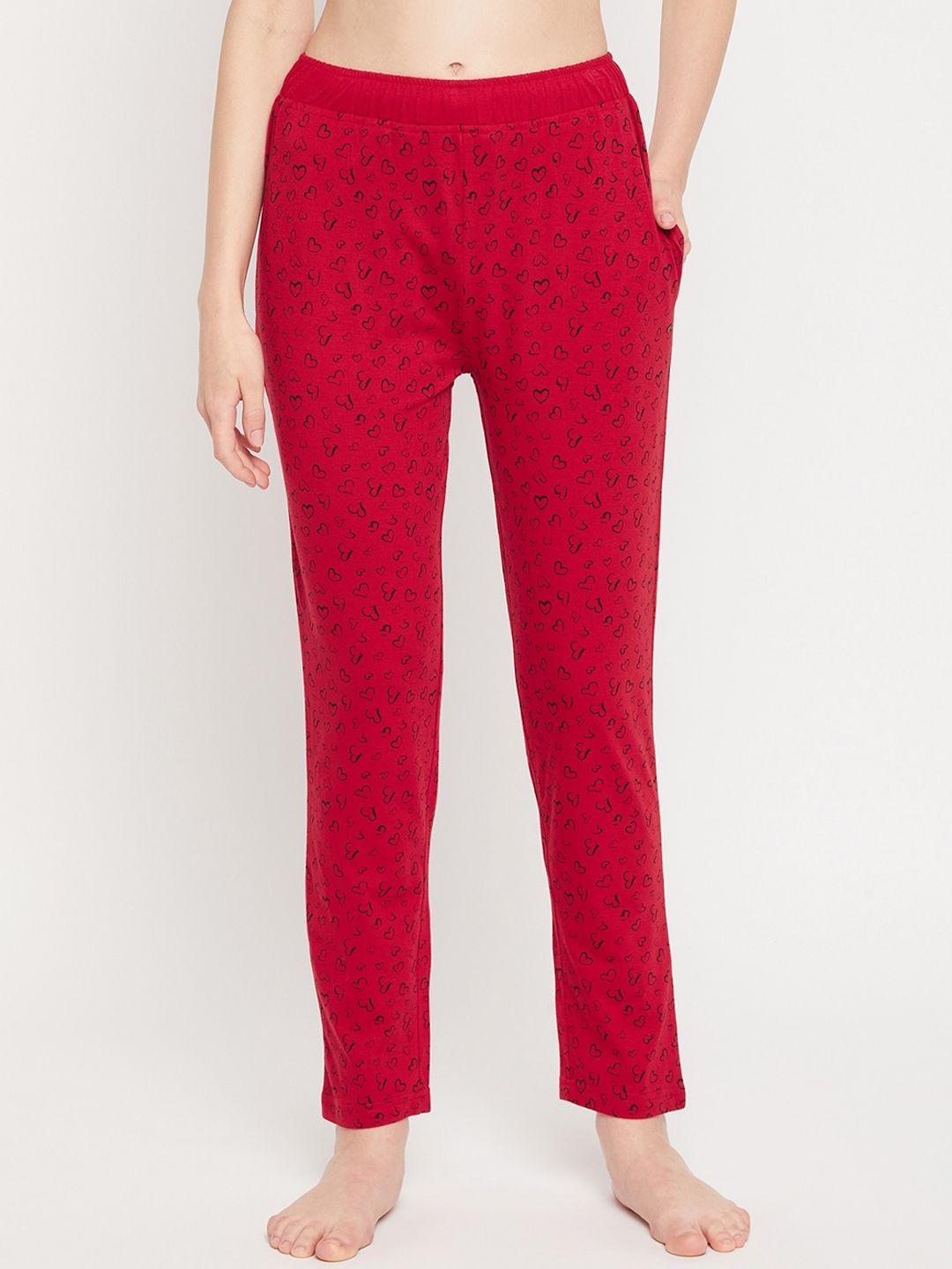 okane women red & black printed cotton lounge pants