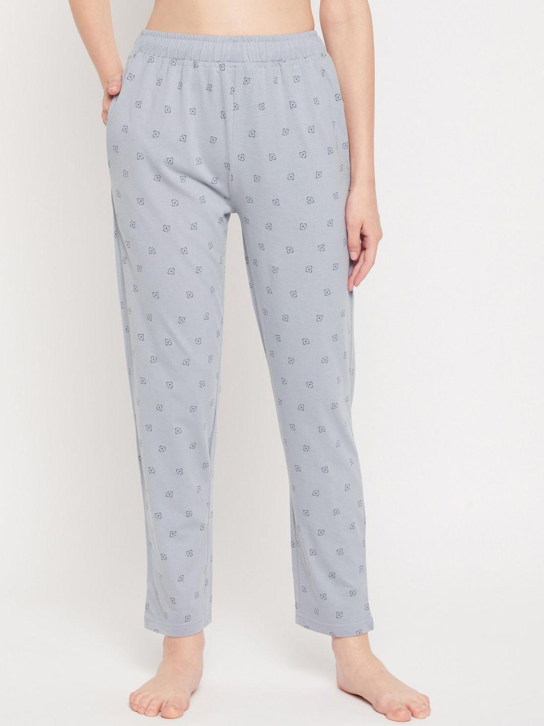 okane women blue printed cotton lounge pants