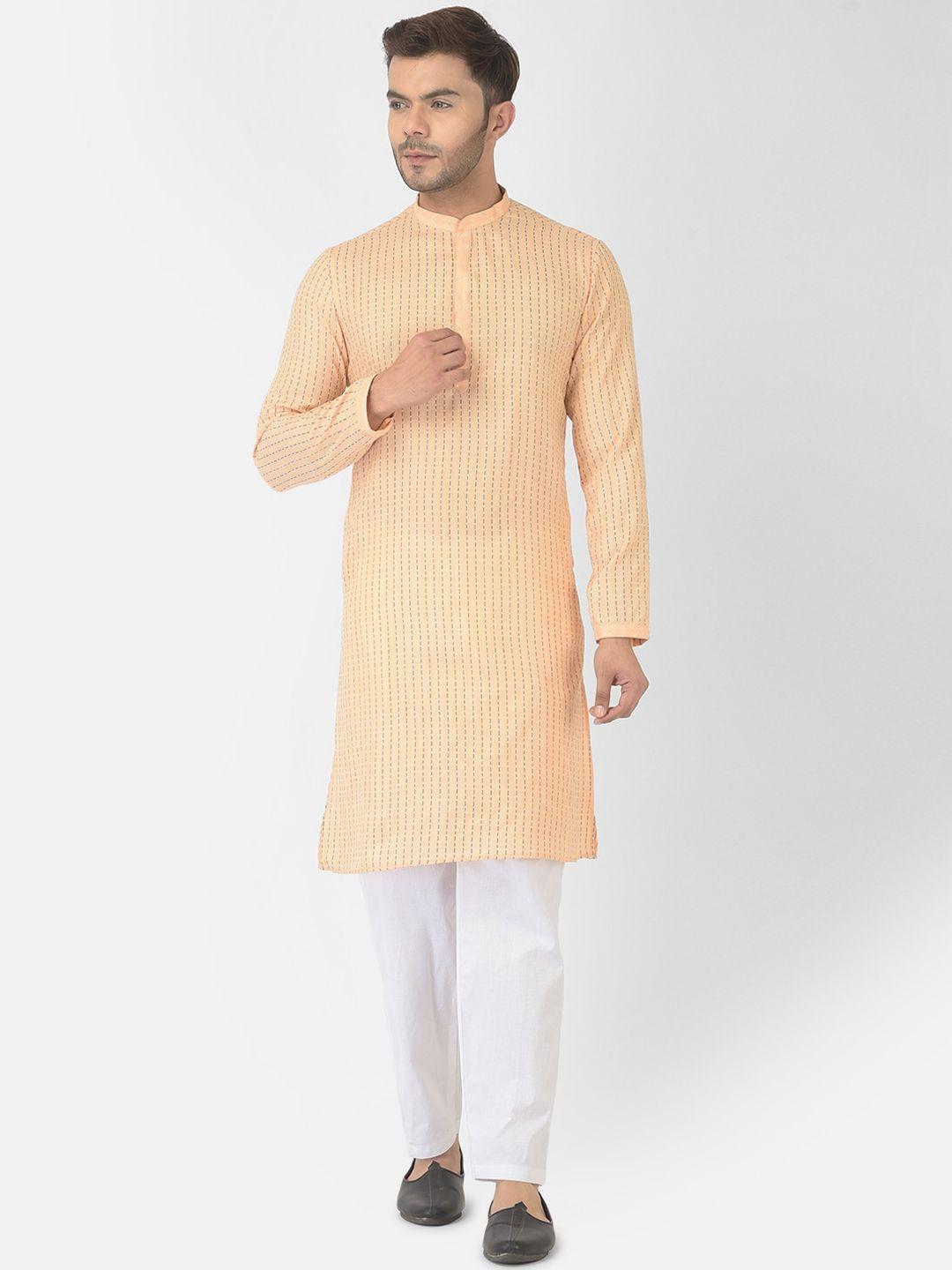 deyann men orange striped kurta with trousers