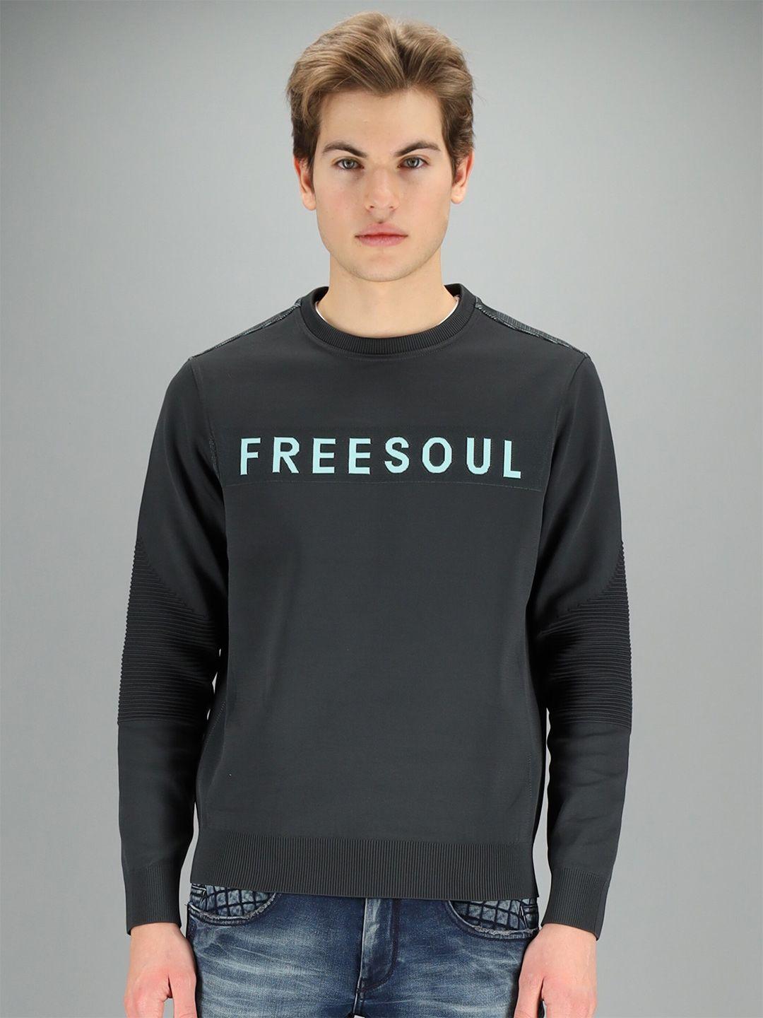 freesoul men grey printed sweatshirt