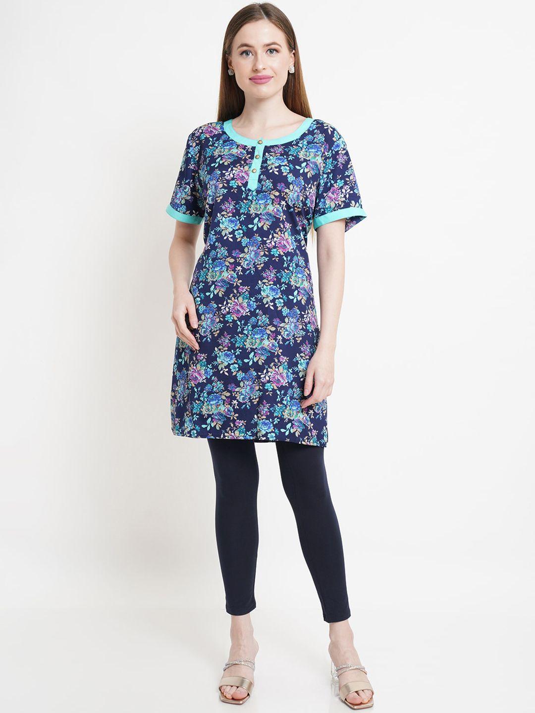 purple state women navy blue floral printed kurta