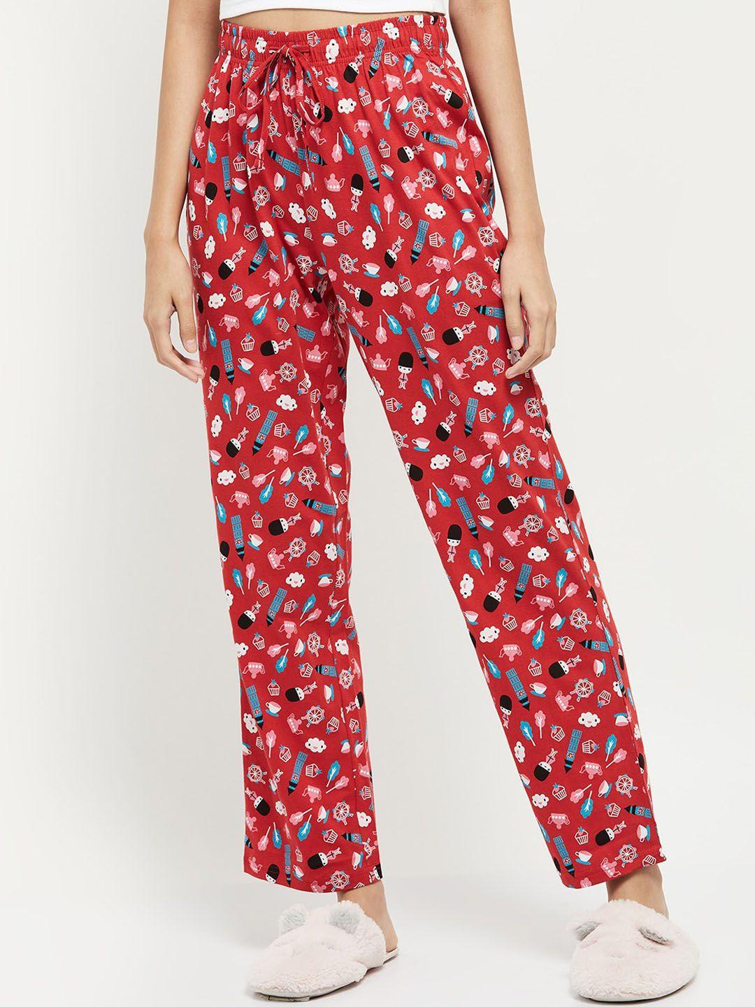 max women red printed pure cotton lounge pant