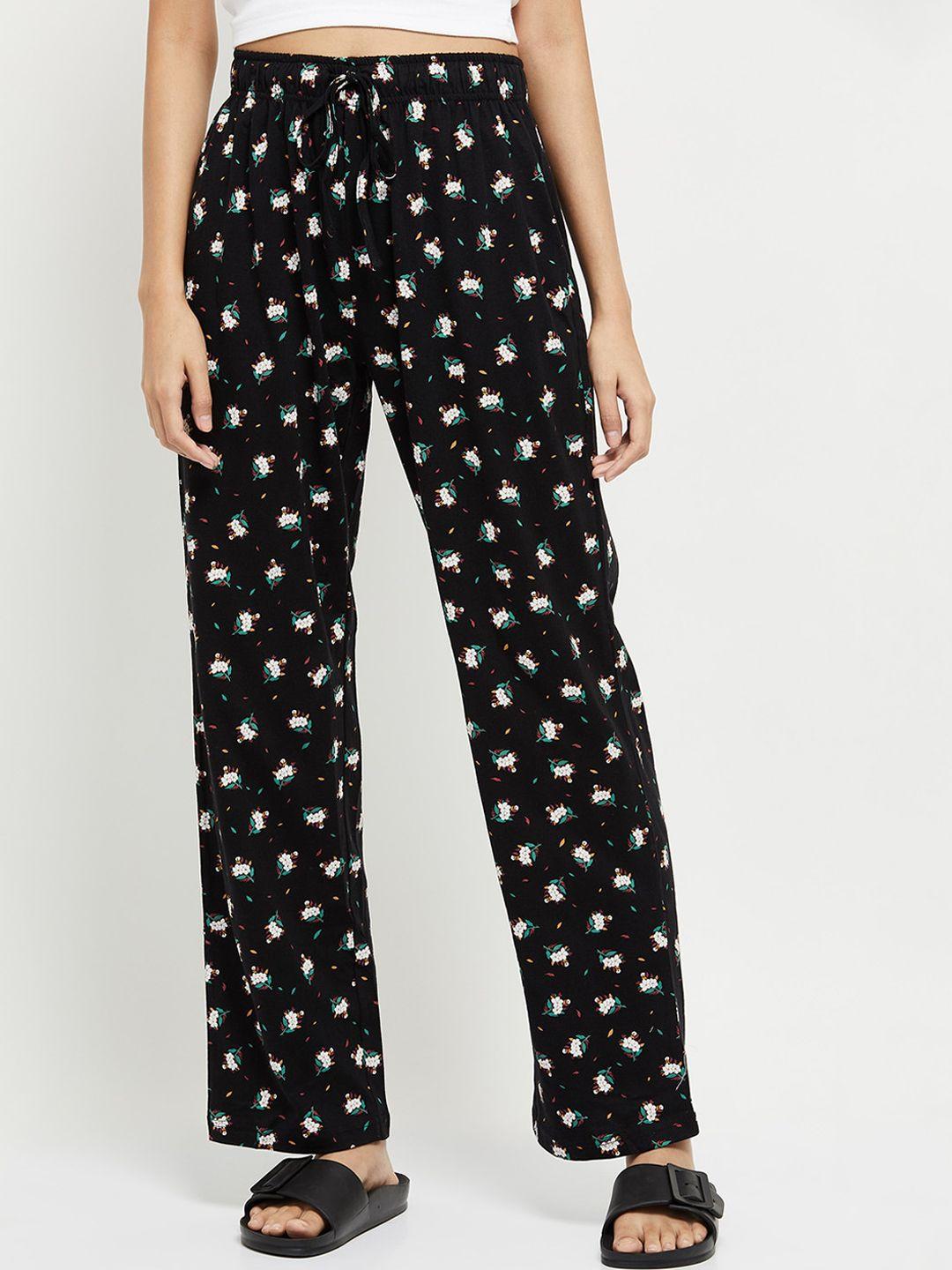 max women black printed pure cotton lounge pants