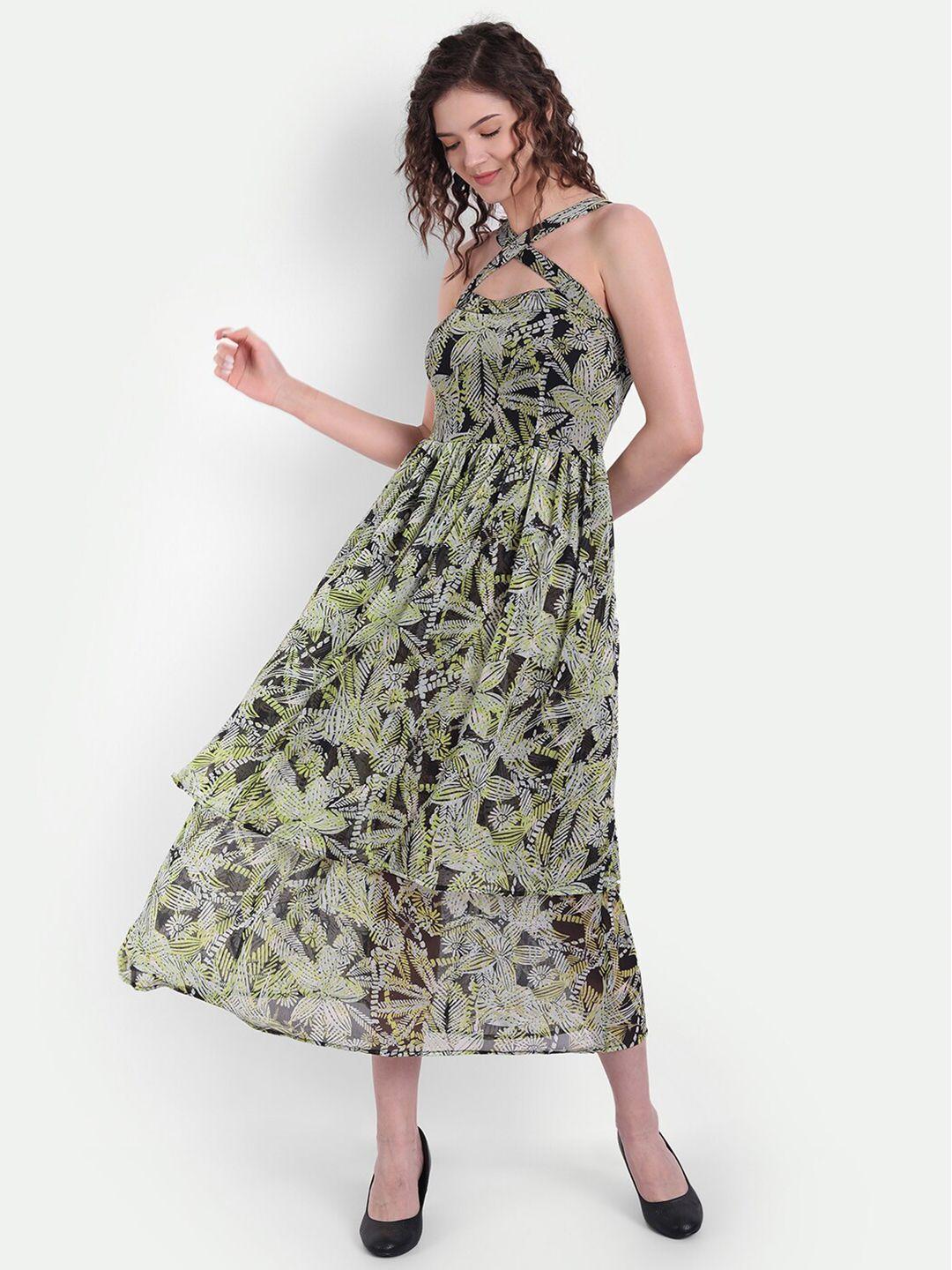 minglay women lime green floral printed midi dress