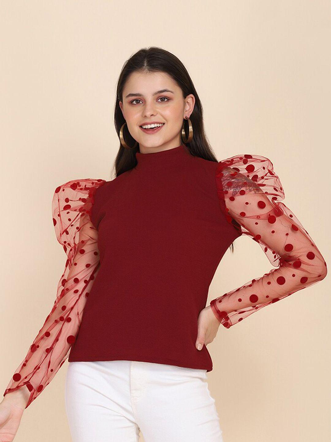 buy new trend maroon net top