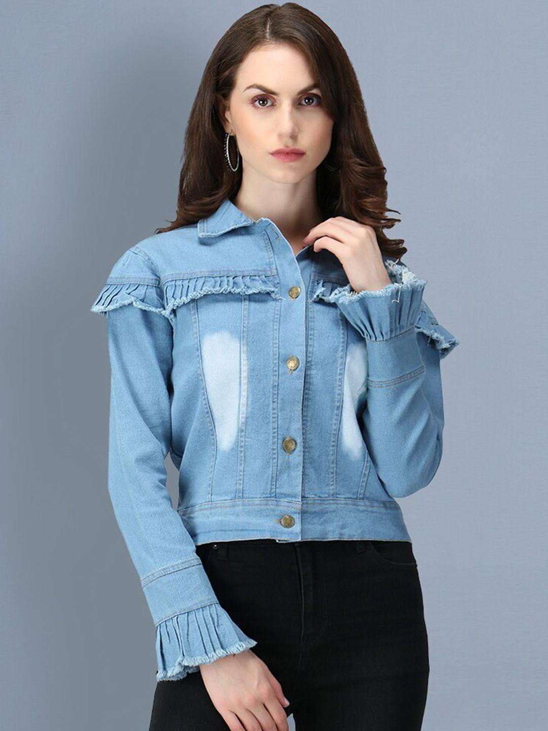 buy new trend women blue washed lightweight crop denim jacket