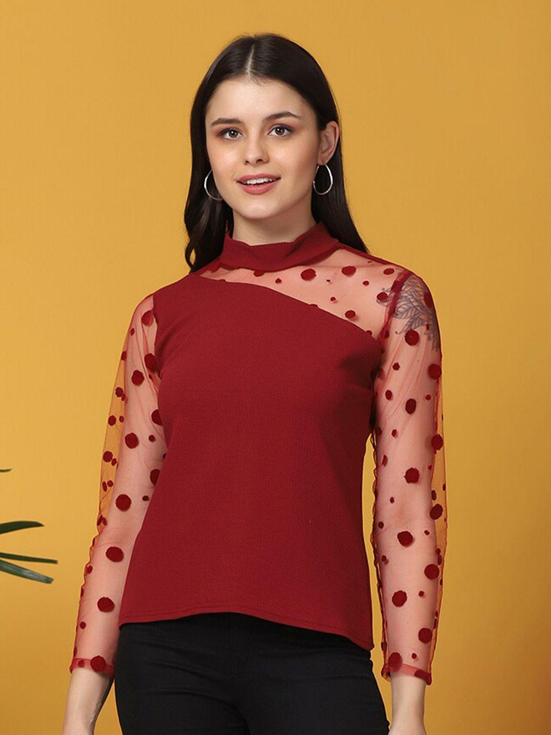 buy new trend maroon print lace top