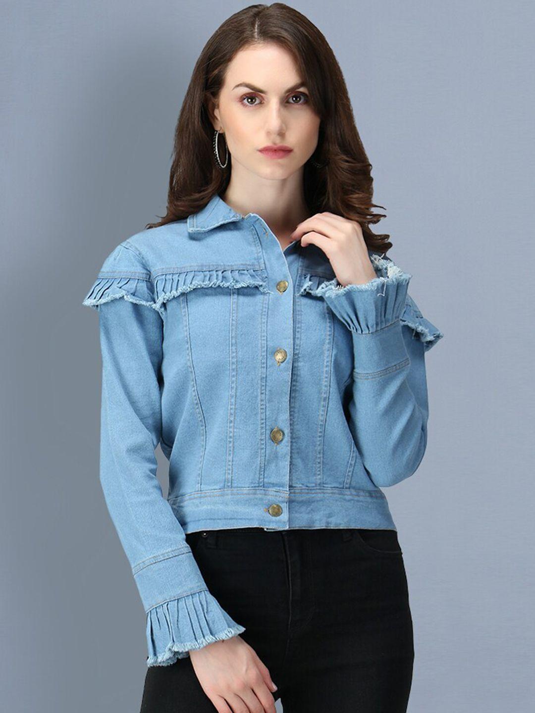 buy new trend women blue lightweight crop denim jacket