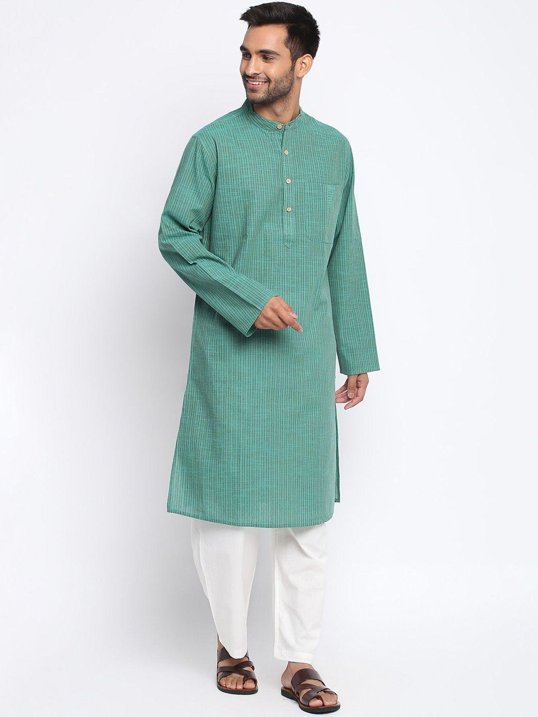 fabindia men green striped kurta