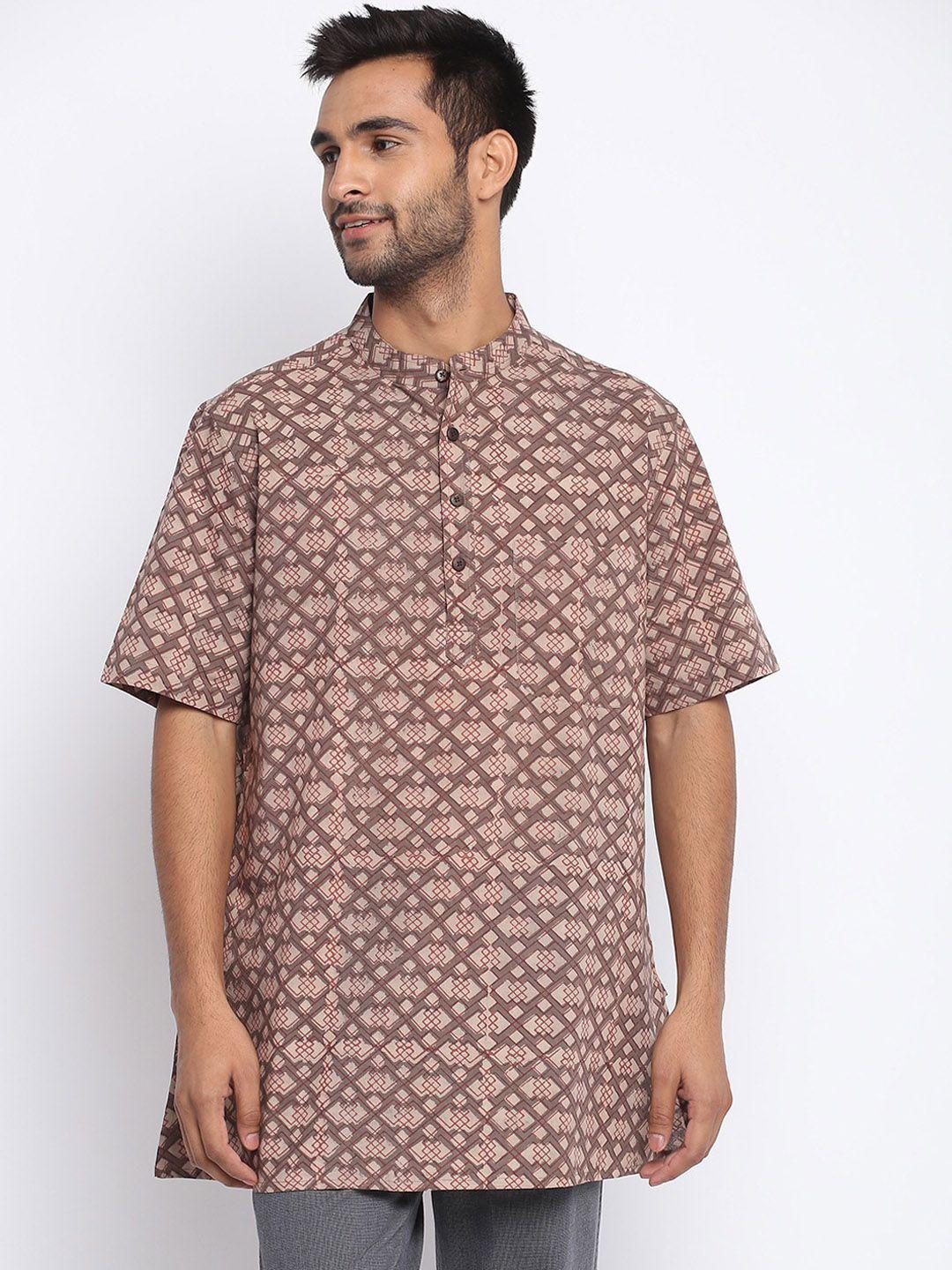 fabindia men brown geometric printed kurta