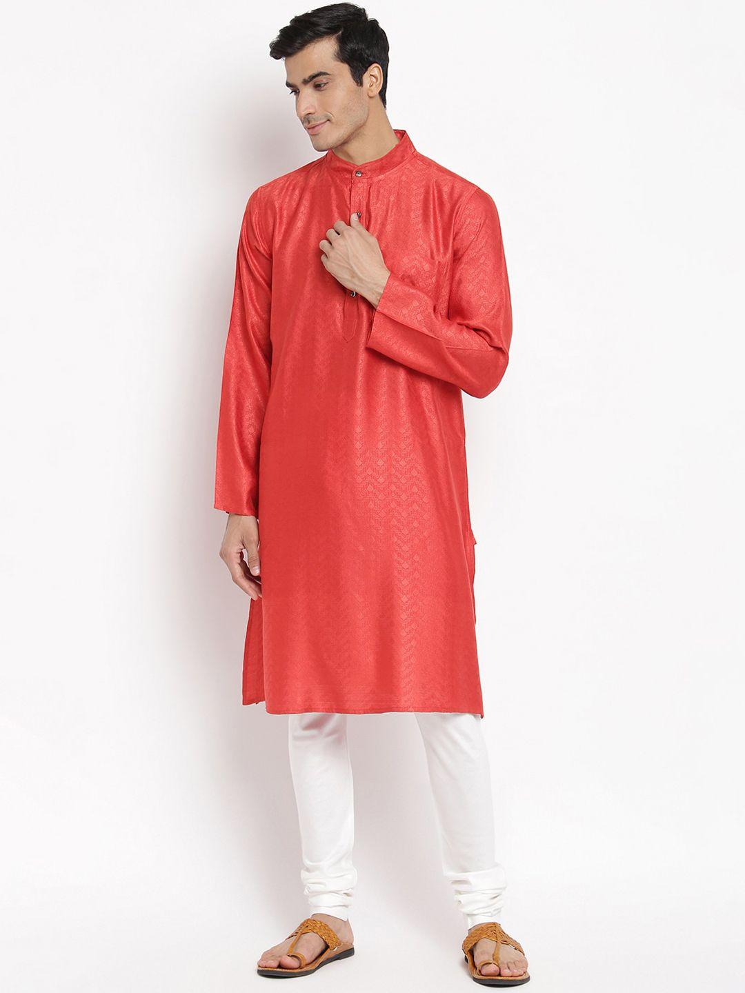 fabindia men red jacquard kurta