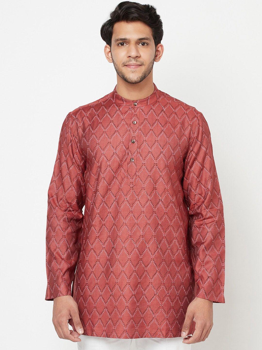 fabindia men red geometric printed kurta