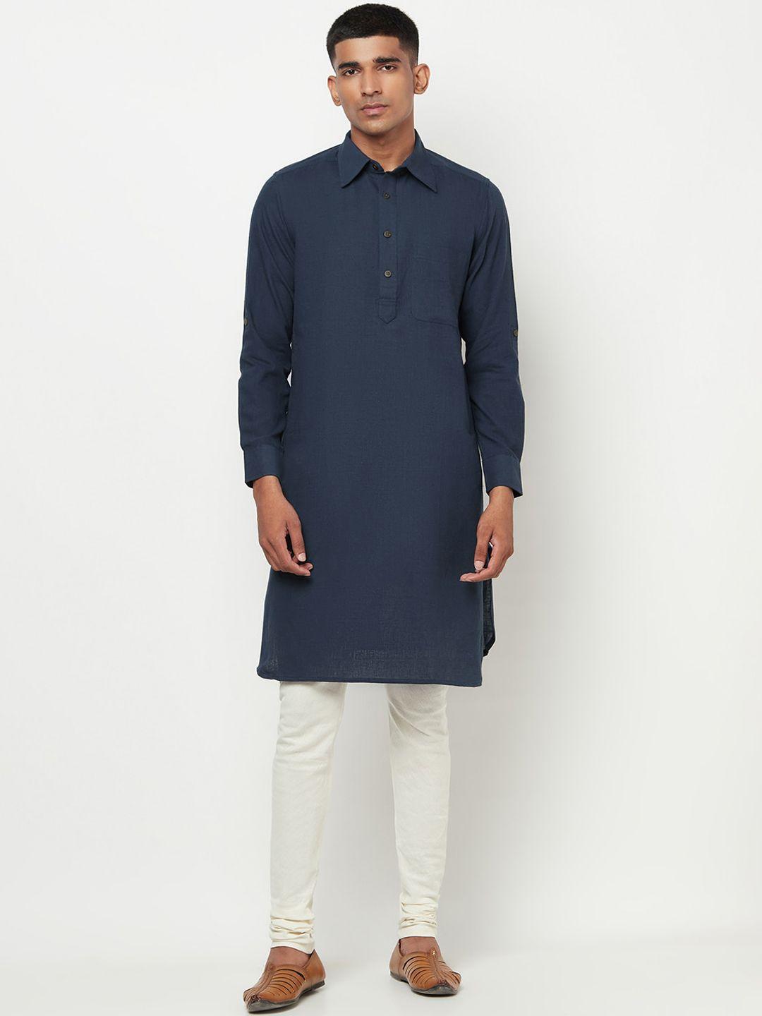 fabindia men navy blue pathani cotton kurta