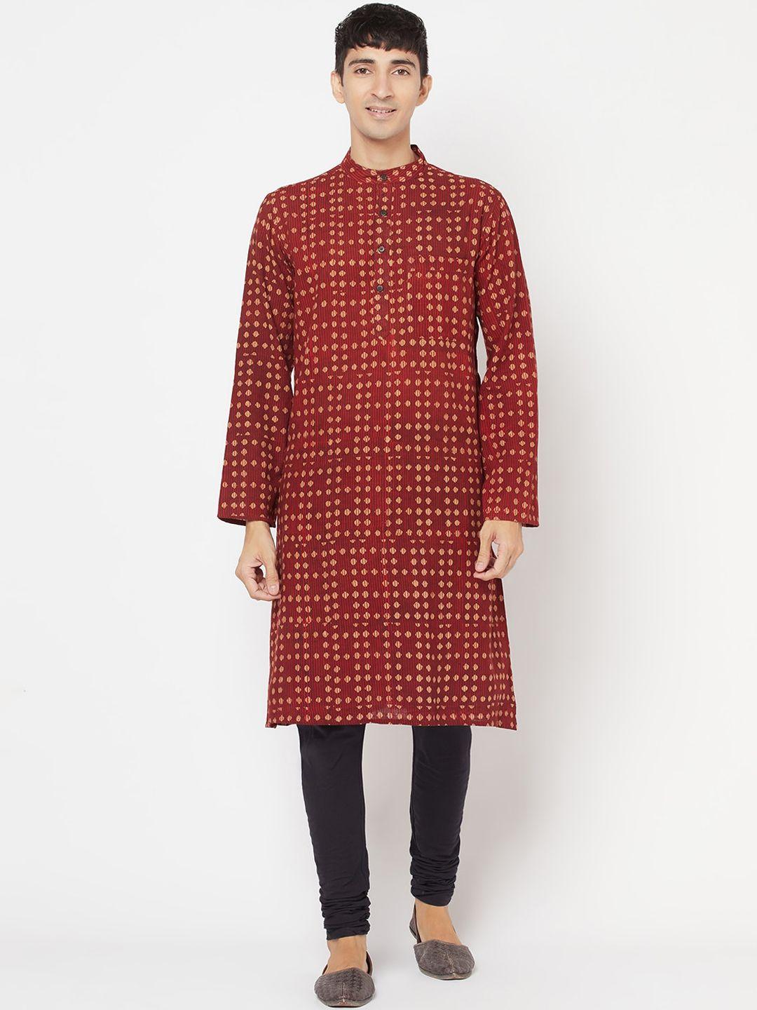 fabindia men red & beige geometric printed kurta