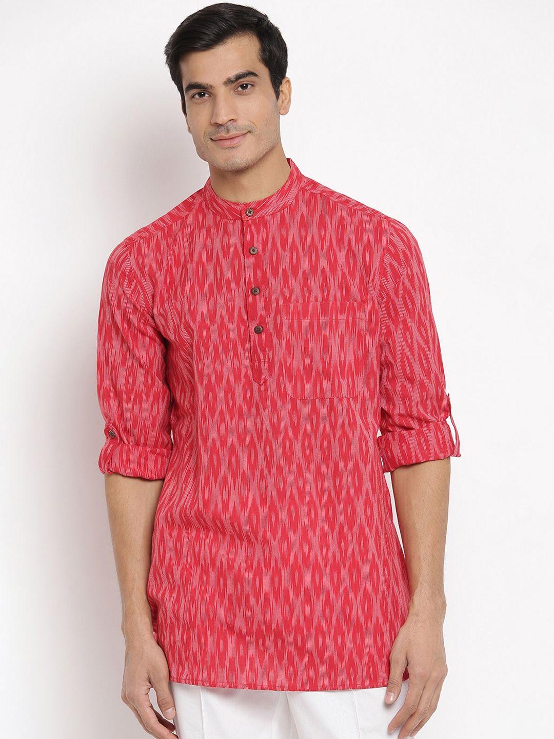 fabindia men red ikat cotton short kurta