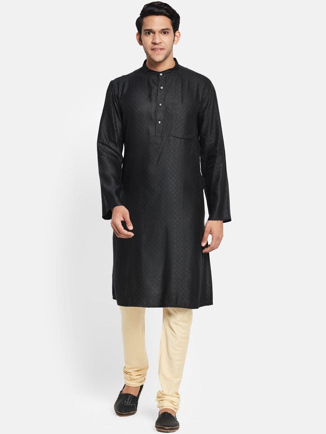 fabindia men black jacquard kurta