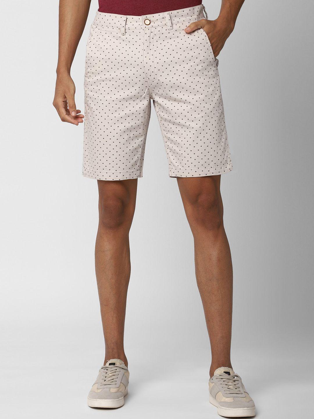 peter england casuals men beige printed shorts