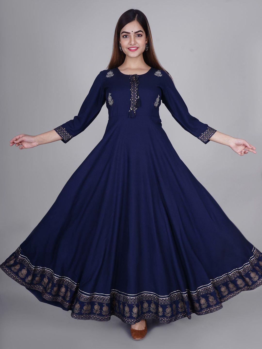 kalini women blue printed anarkali kurta