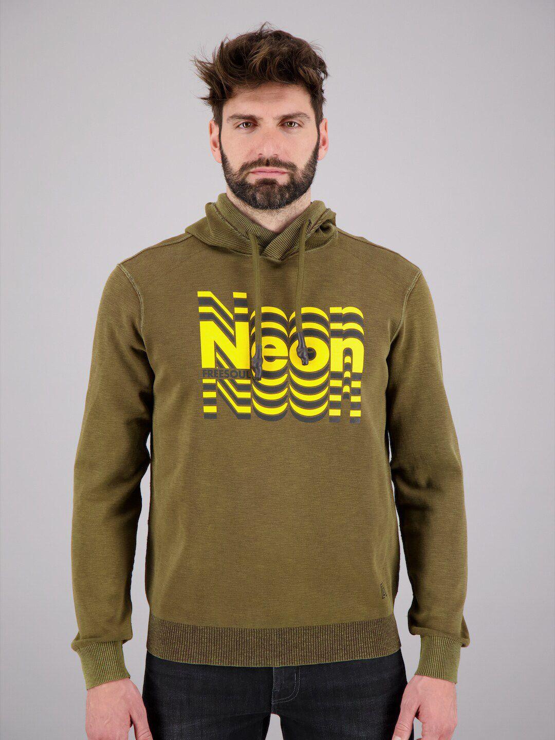 freesoul men khaki printed hooded sweatshirt