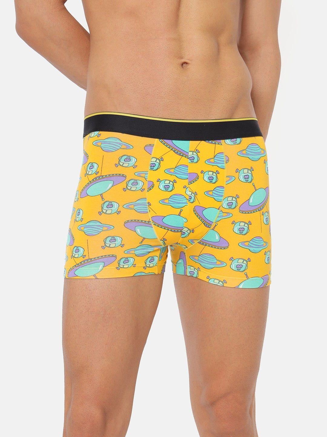 bummer men yellow & blue spacepunks printed micro modal trunks