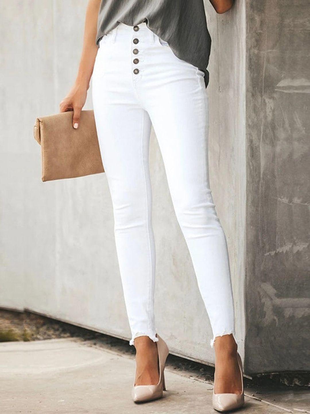 la aimee women white skinny fit trousers