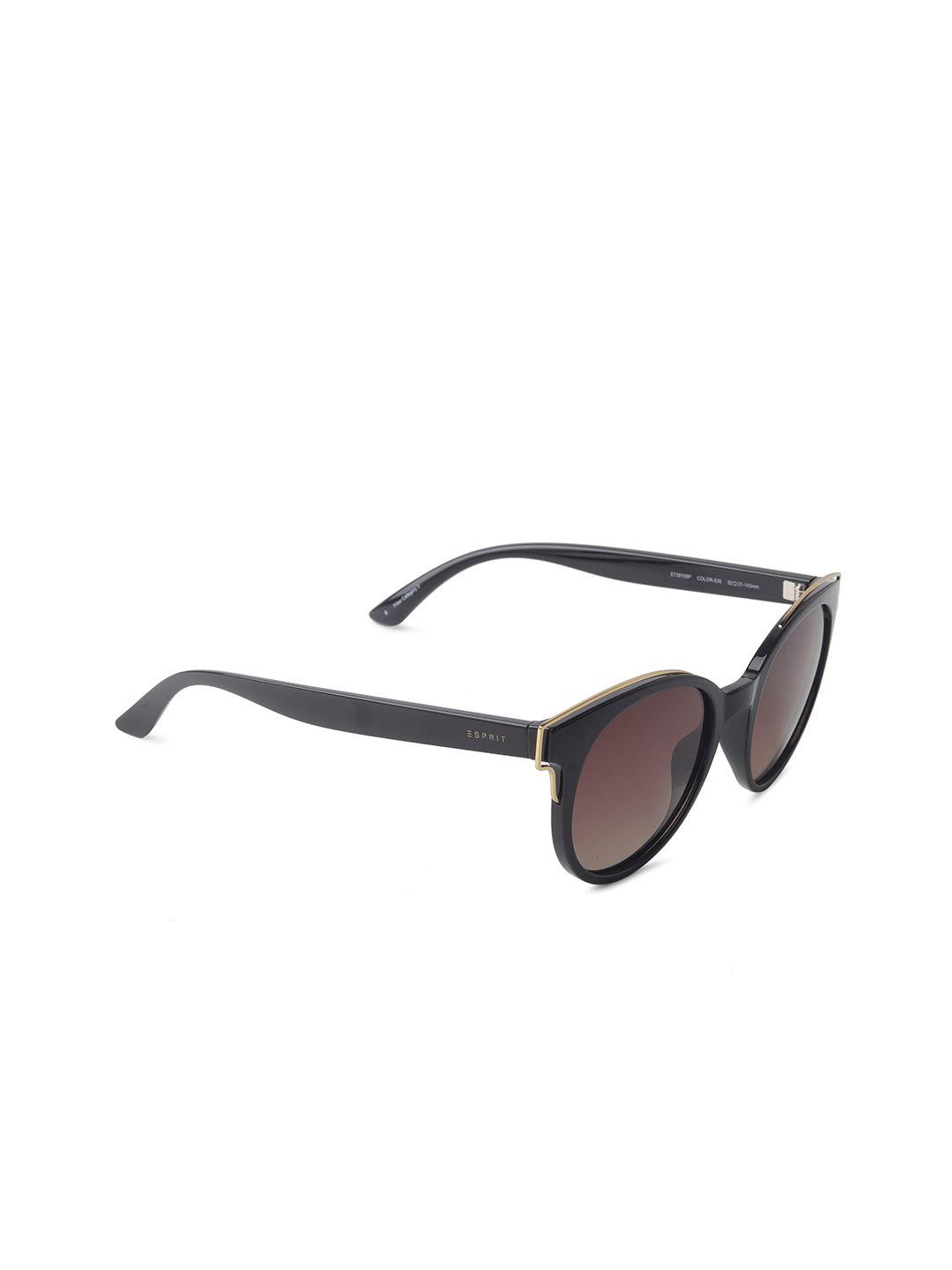 esprit women brown lens & black round sunglasses with polarised lens et39106p-52-535