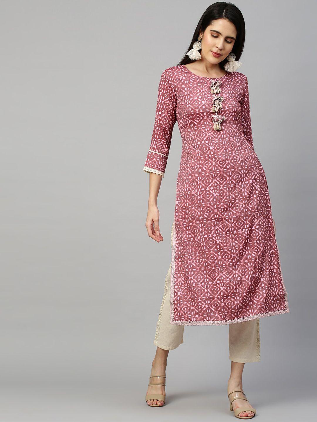 fashor women rose geometric printed straight kurta