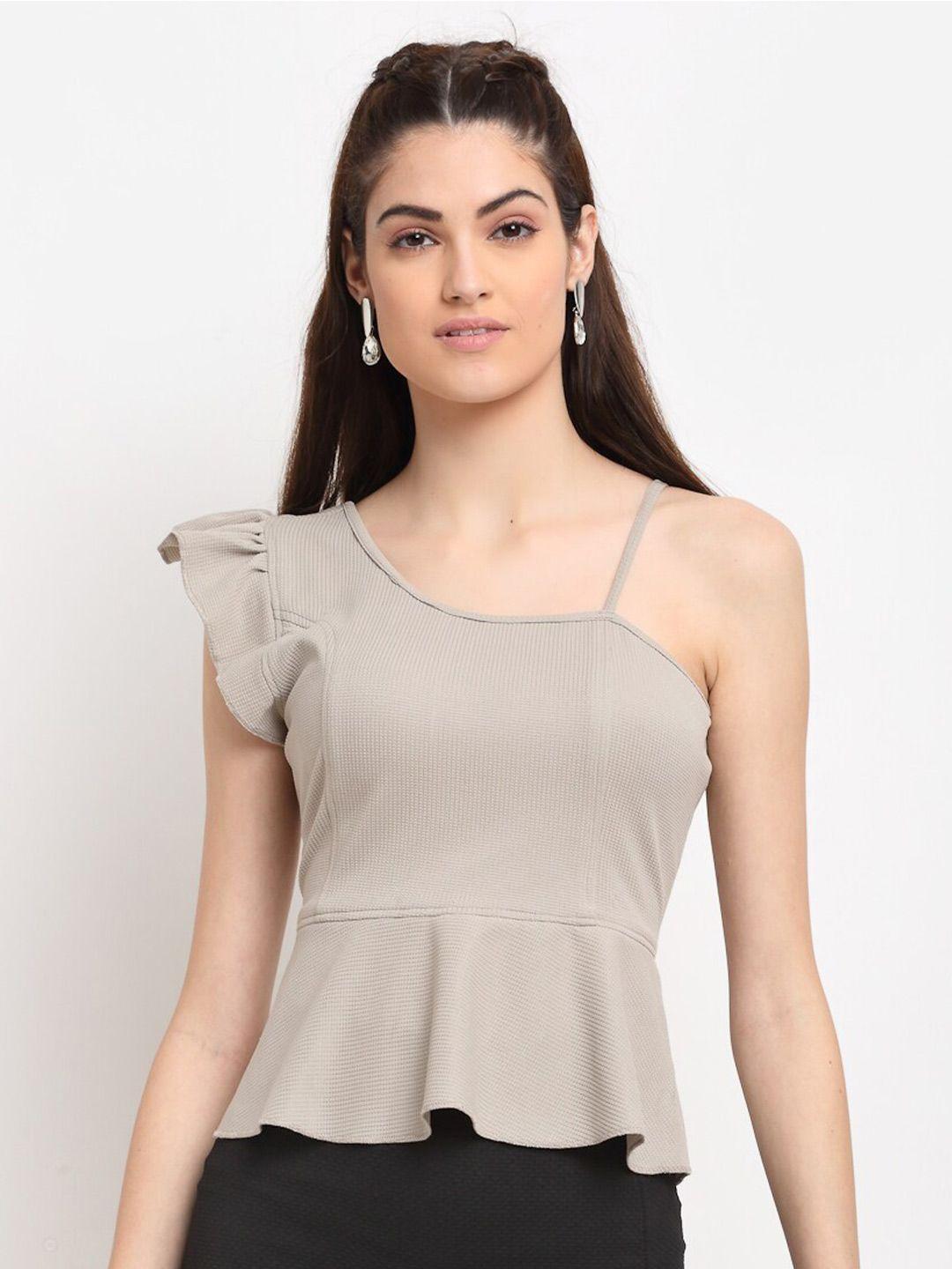 elevanto women grey one shoulder ruffles peplum top