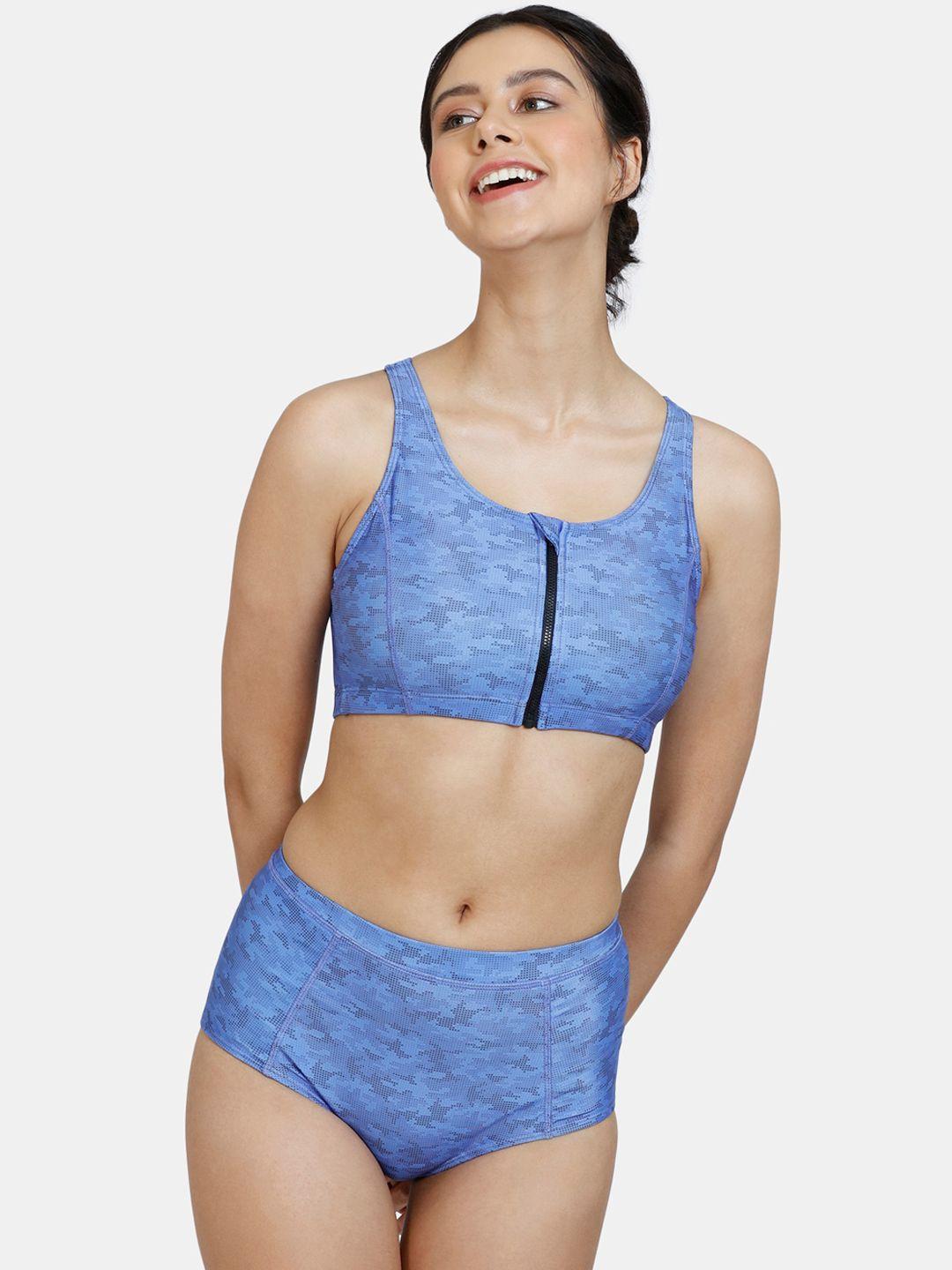 zelocity by zivame women blue printed swim set