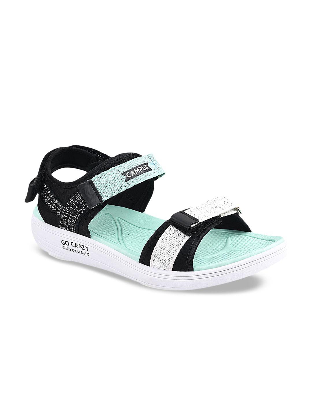 campus women black & off-white sports sandals