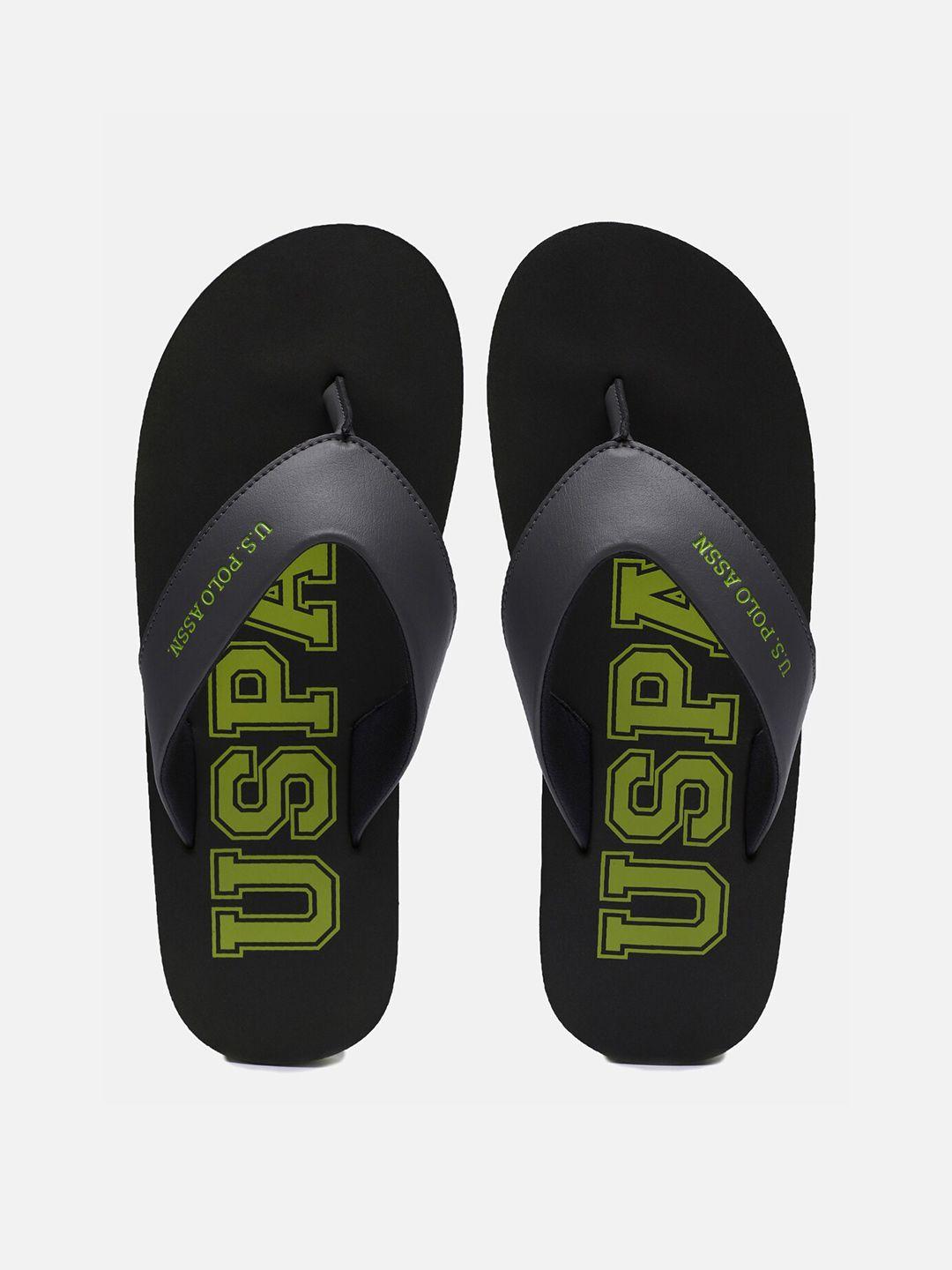 u s polo assn men grey & green printed room slippers