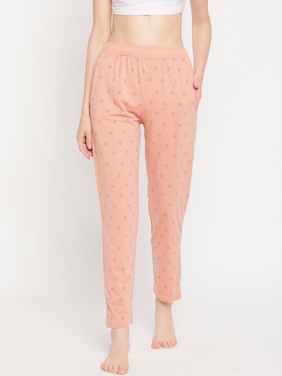 okane women peach printed straight-fit lounge pants