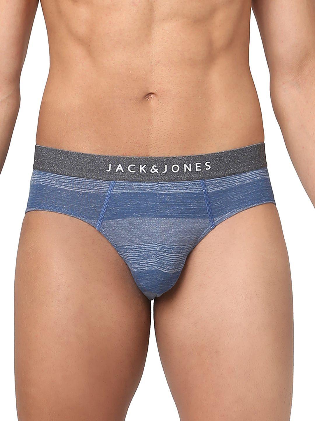 jack & jones men blue striped cotton basic briefs