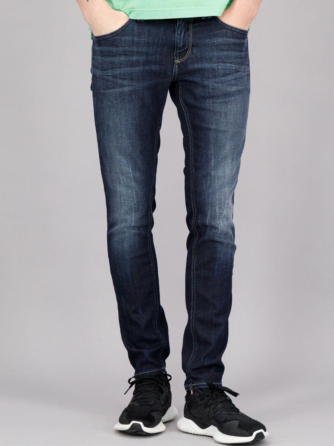 freesoul men blue slim fit heavy fade jeans