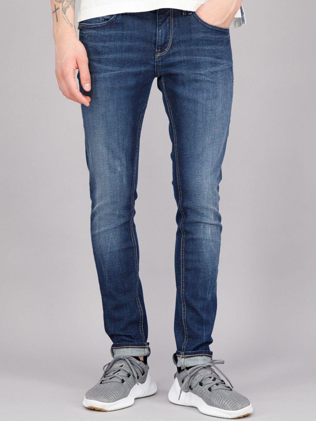 freesoul men blue slim fit heavy fade jeans