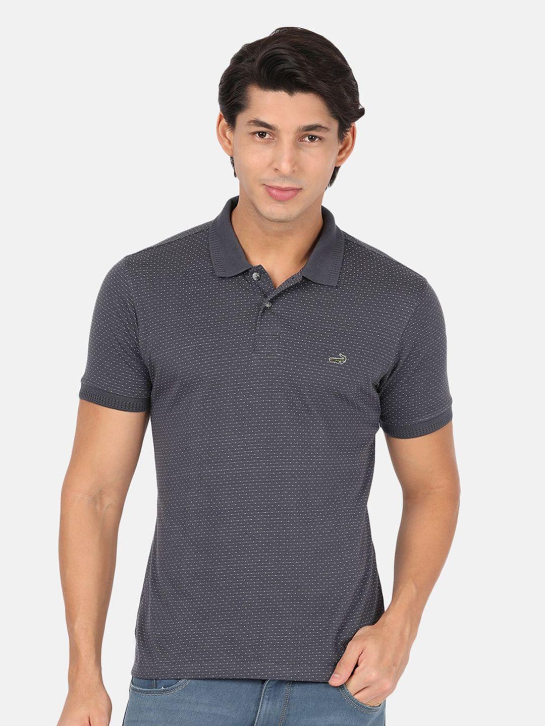 crocodile men navy blue printed polo collar cotton slim fit t-shirt